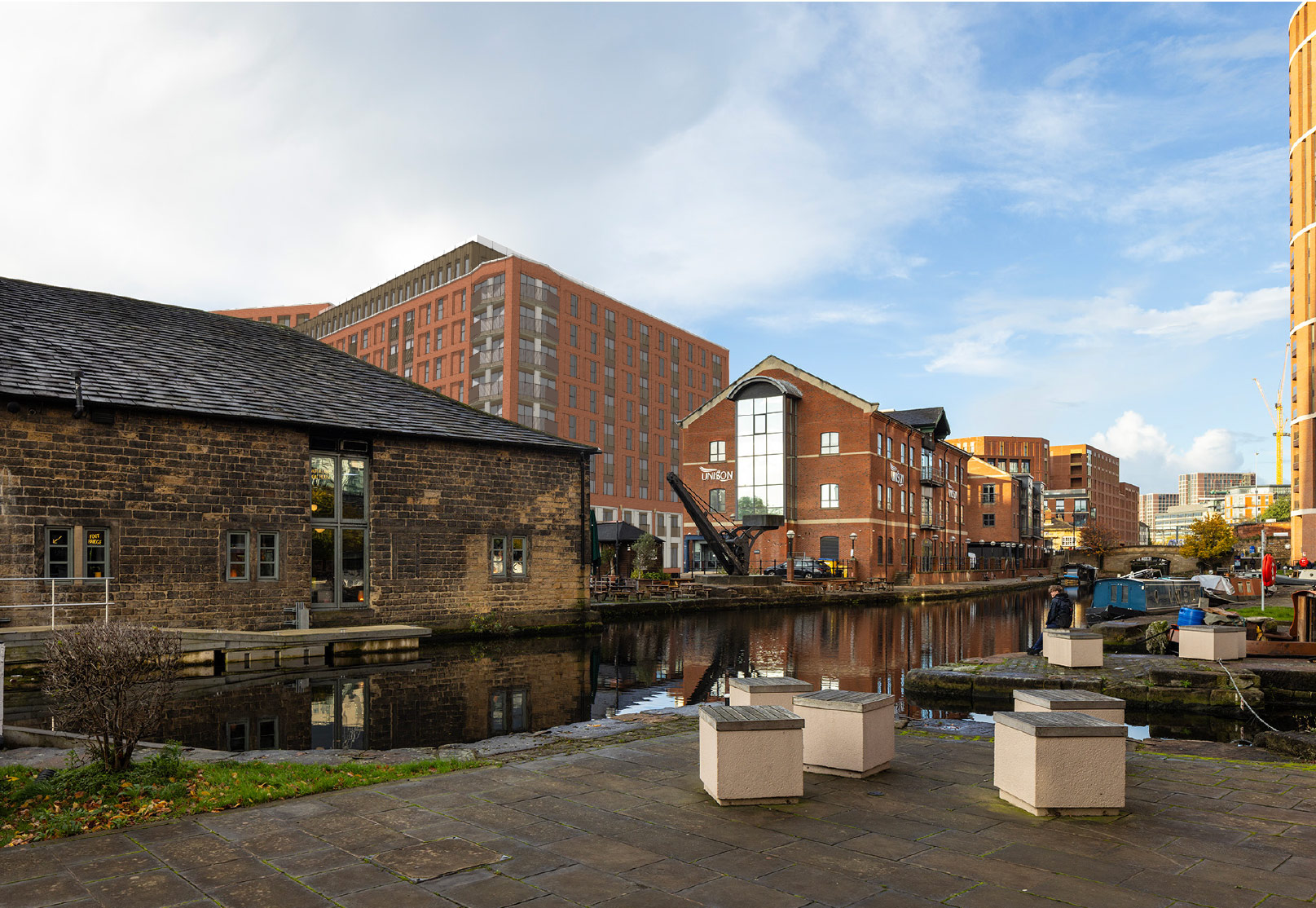 Proposed view from Canal Wharf (in front of Waterman’s Place)