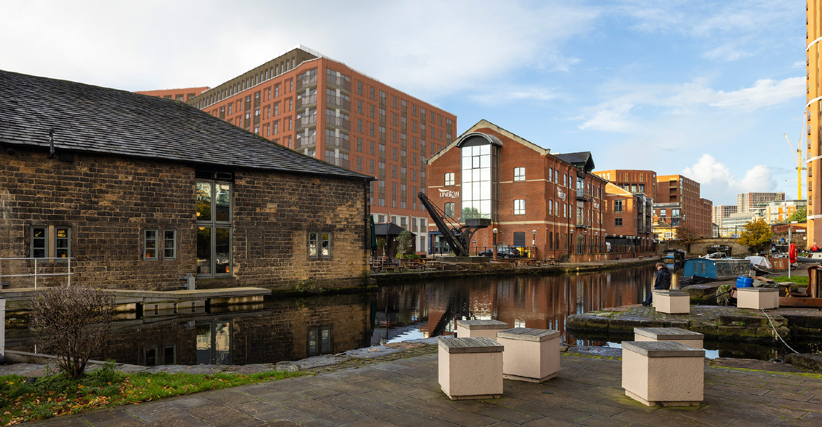 Proposed view from Canal Wharf (in front of Waterman’s Place)